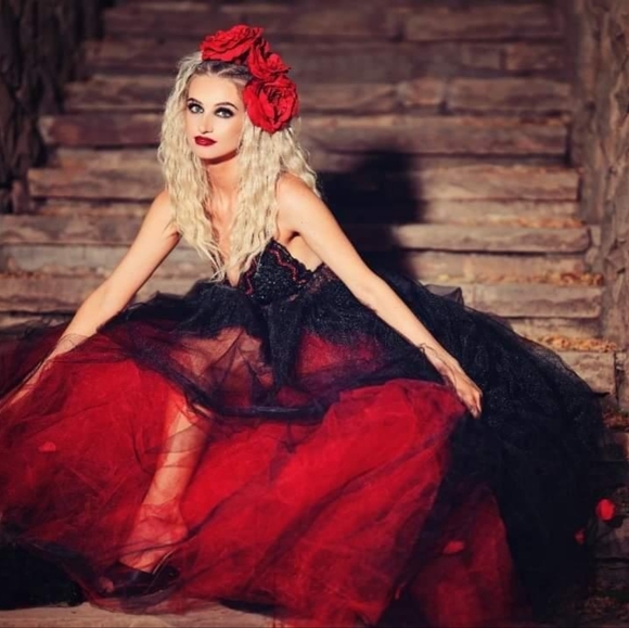 SAMPLE GOWN ONLY- WILLA Black & Red Gothic Wedding Ballgown Set - Picture 3 of 4